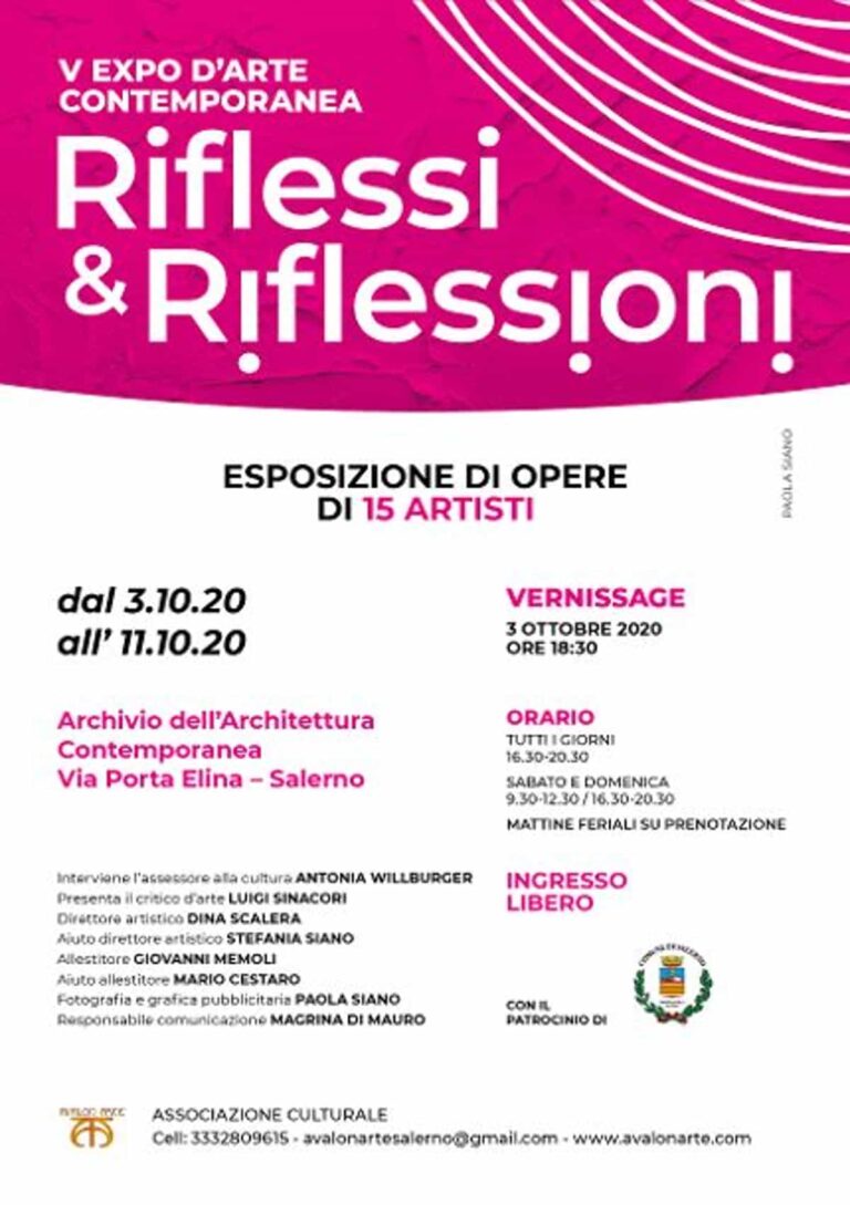 Riflessi e Riflessioni: a Salerno fino all'11 ottobre 2020 la prestigiosa kermesse d'arte contemporanea